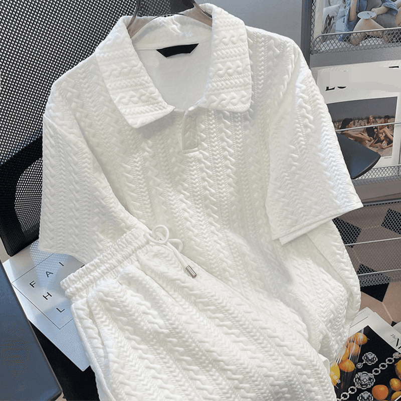Men's Summer Loose Short Sleeve T-Shirt White Two-Piece Suit Casual Basic Trendy Polyester Work Beach Gym Regular Fit