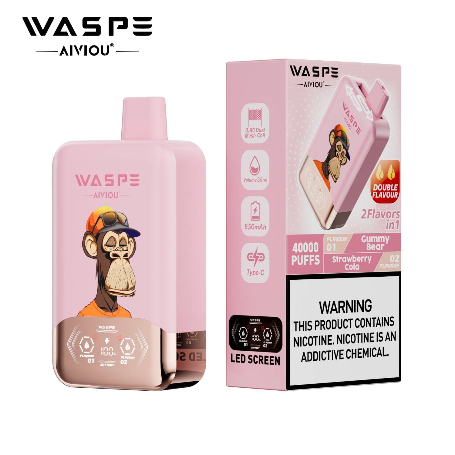 Waspe Double Saveur 40 000 bouffées 40k Entrepôt UE Cigarette électronique jetable 2 en 1 Boîte de bouffées Vapotage avec deux saveurs Double c