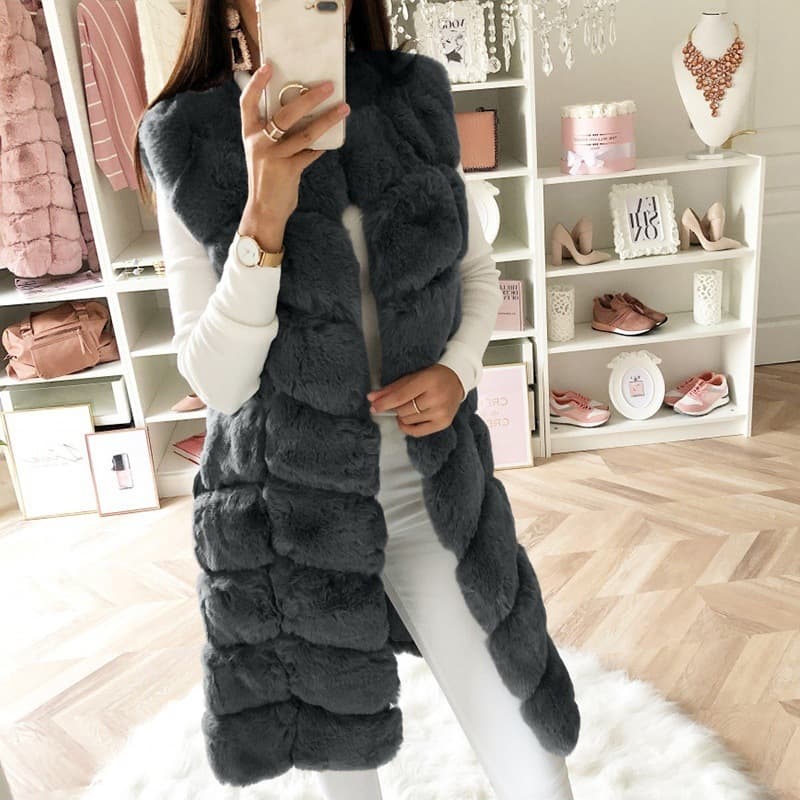 Women's Imitation Fur Long Waistcoat Padded Padded Long Plush Waistcoat