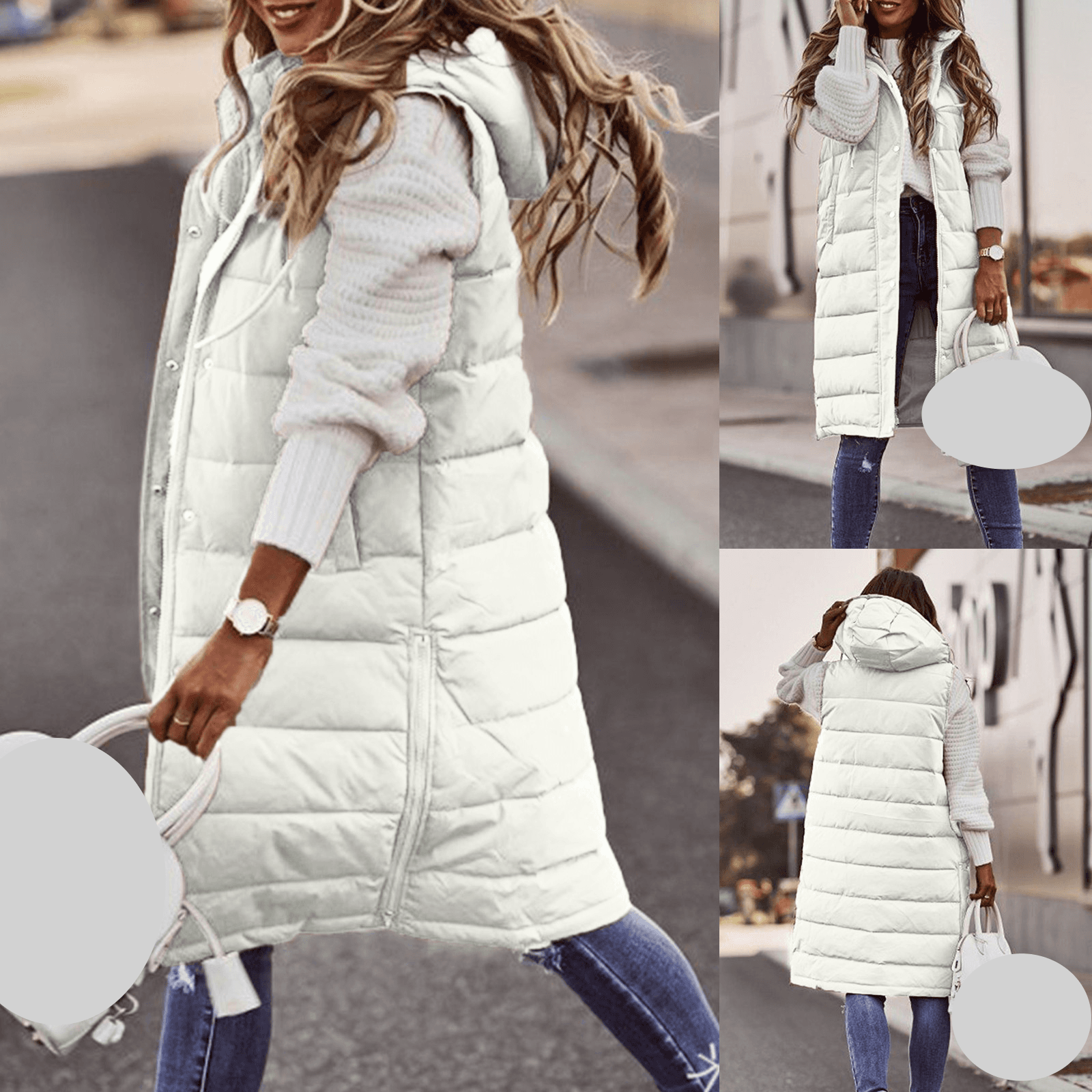 Women's Clothing solid color hooded single breasted mid length cotton vest slim fitting cardigan jacket top