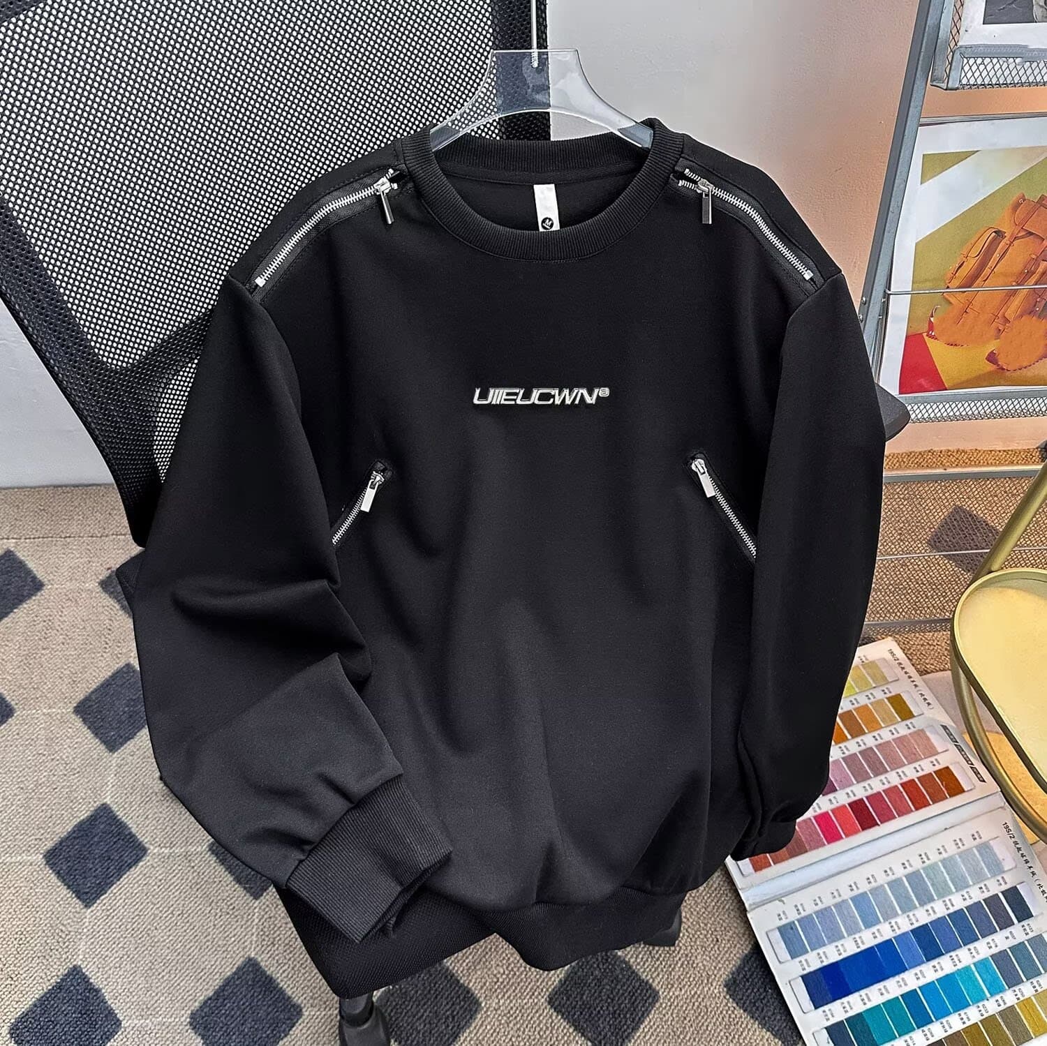 ​​Men’s Heavyweight Zip-Up Hoodie – High-Street Oversized Pullover With Metal Zipper Detail (S-XXXL, Black & Grey)​​