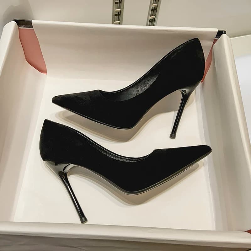SHLIANG Women Pumps Sexy Suede Ponited Toes High Heels Fashion Office Stiletto Party Black Wedding Shoes Female Comfort Women Shoes Y0116