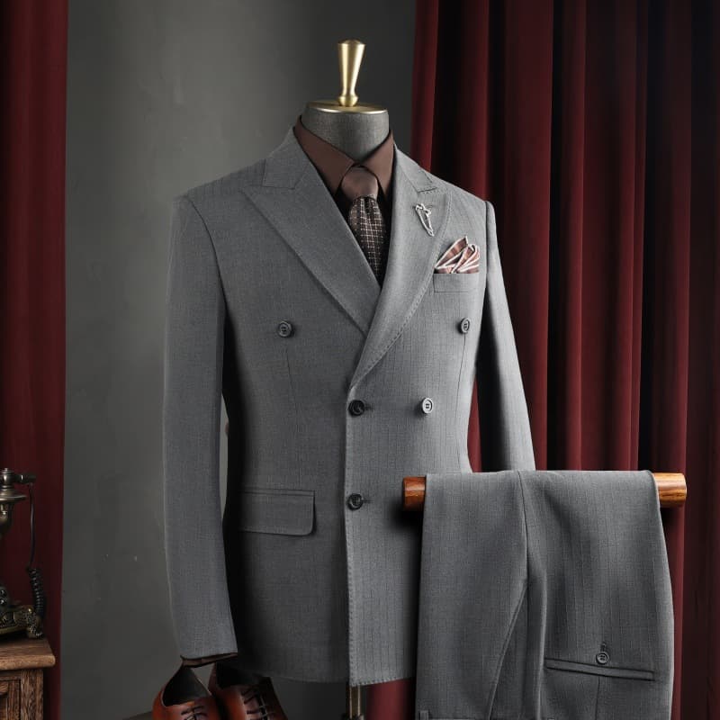 "Men's Premium Double-Breasted Suit Set In Coffee Brown - Versatile Formal & Wedding Groomsmen Outfit With Relaxed Fit"