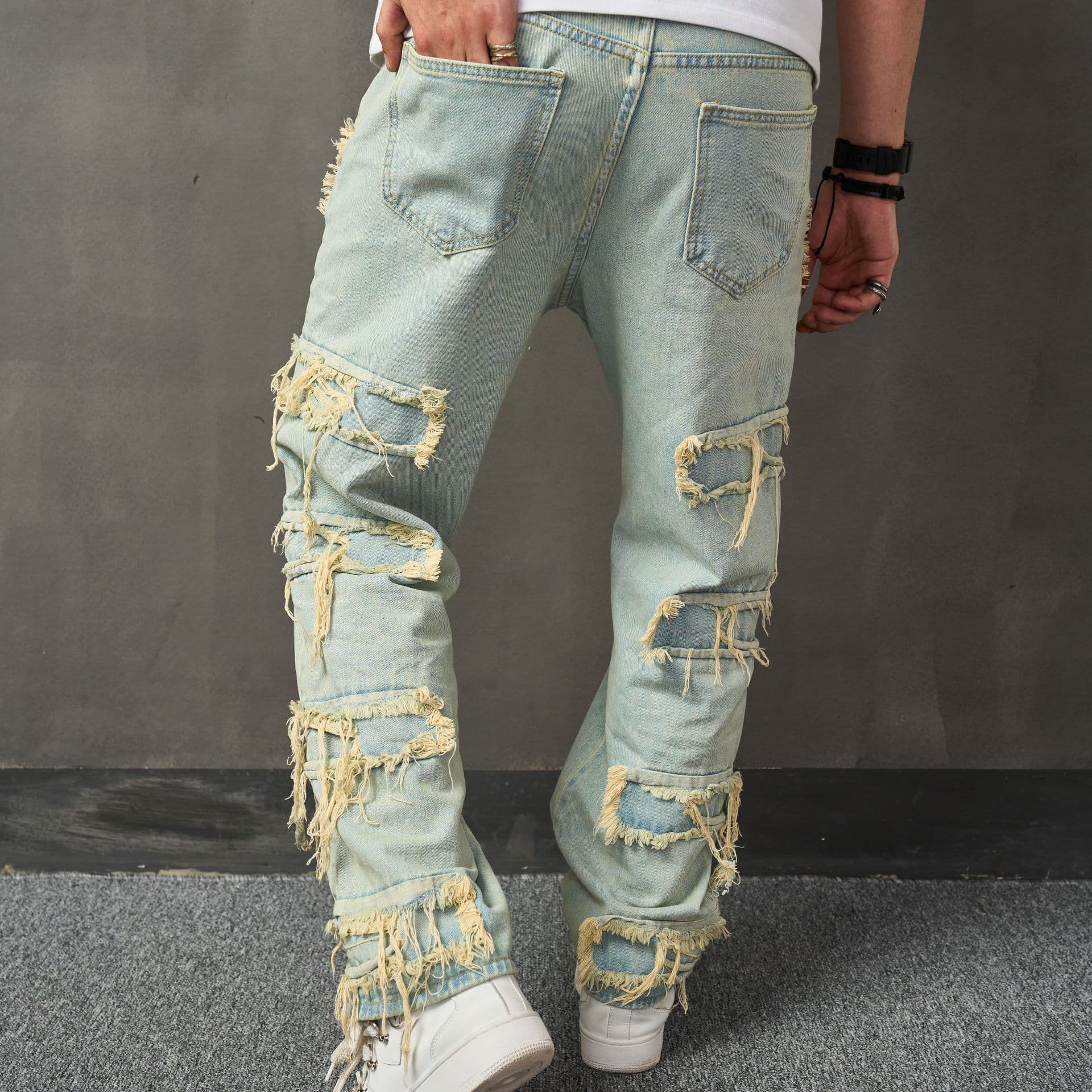 Men's clothing jeans loose trend retro casual pants wide-leg pants