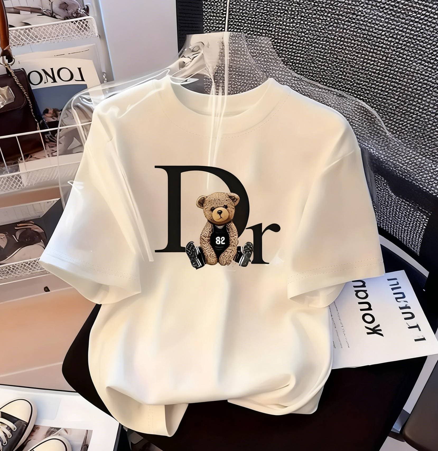 Women's Clothing Fashion T-Shirt Trendy Loose Fit Casual Short Sleeve Printed Top Dr Letter Crew Neck T-shirt