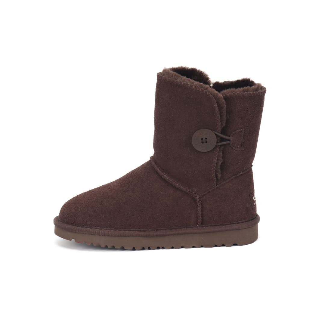Bottes de neige pour femmes avec boucles en bois, en cuir véritable, polyvalentes, chaussures d'écolière, bottes épaisses doublées de fourrure.