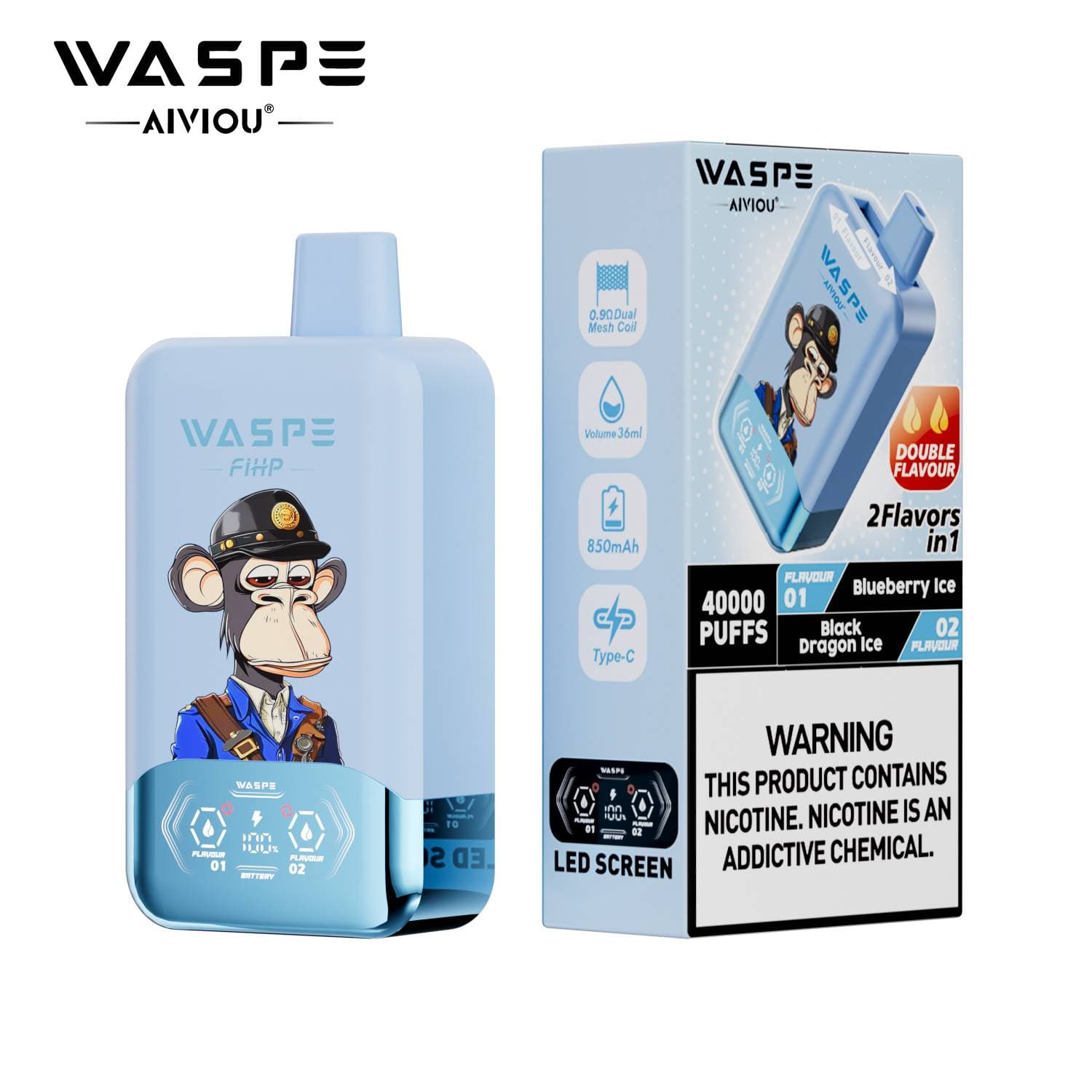 Waspe Double Saveur 40 000 bouffées 40k Entrepôt UE Cigarette électronique jetable 2 en 1 Boîte de bouffées Vapotage avec deux saveurs Double c