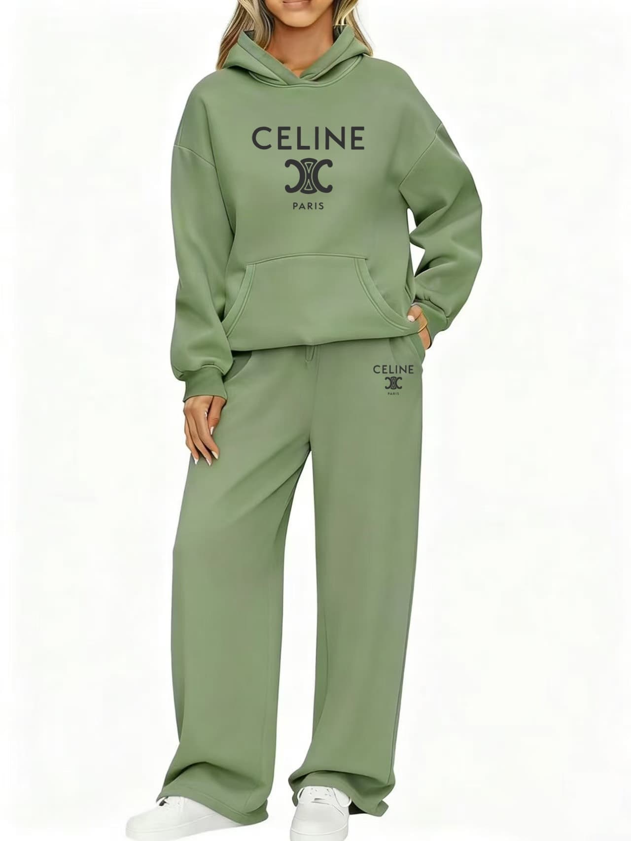 Ensemble de survêtement femme à capuche et pantalon de jogging, tenue décontractée, manches longues, style streetwear.