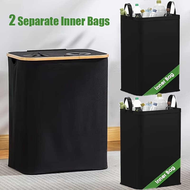 Large Capacity Dirty Clothes Basket With Double Holes On The Top Bottle Collection Basket Bamboo Cloth With Lid Dustproof Storage Dirty Clothes Basket