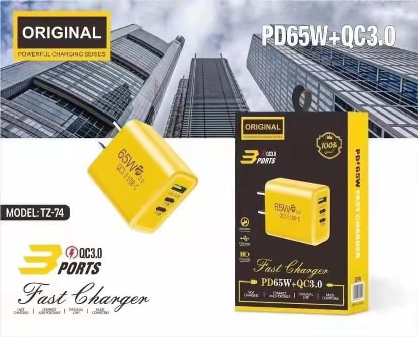 65W dual TYPE-C+single USB multi port mobile phone charger PD American, European, and British adapter charging head