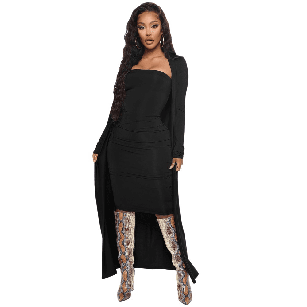 casual solid color coat dress women's two-piece set