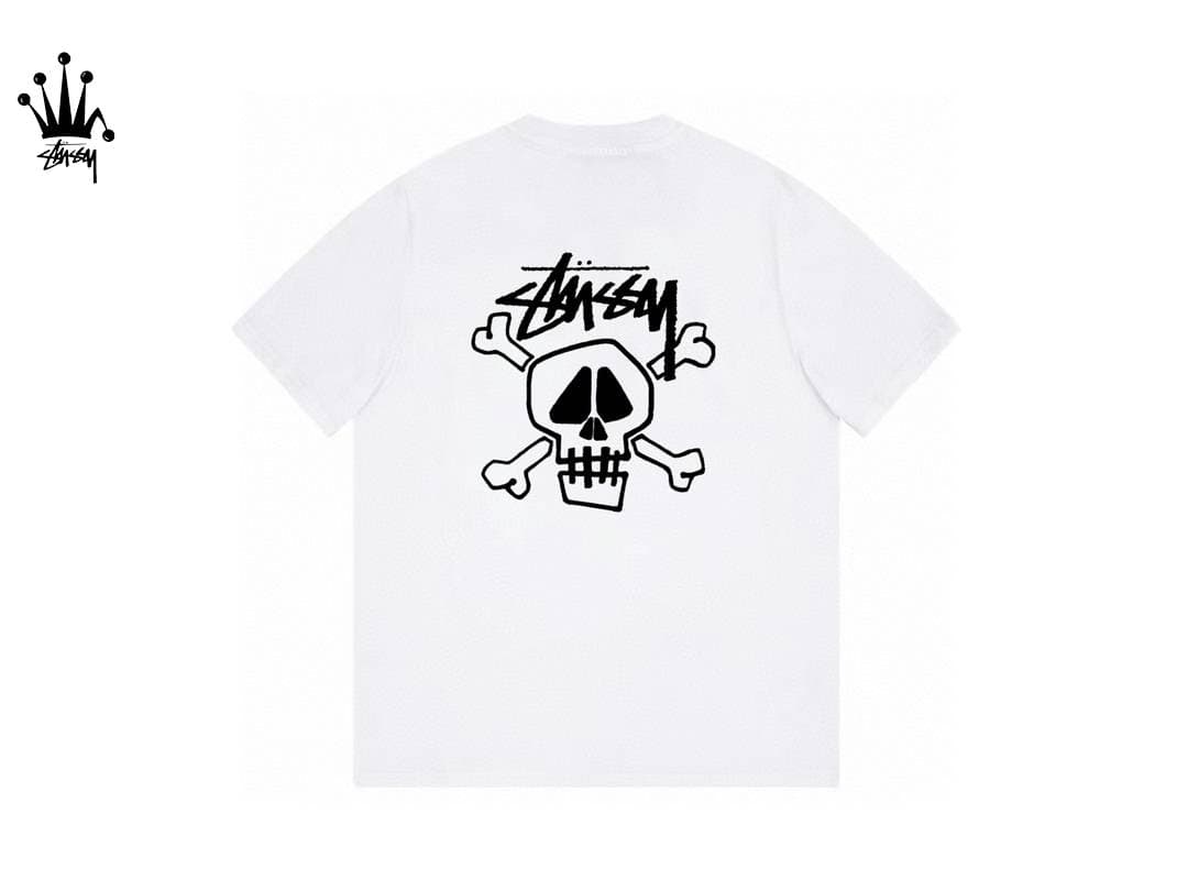 Stussy Back Skull Pattern Printed Pure Cotton Short Sleeved T-shirt