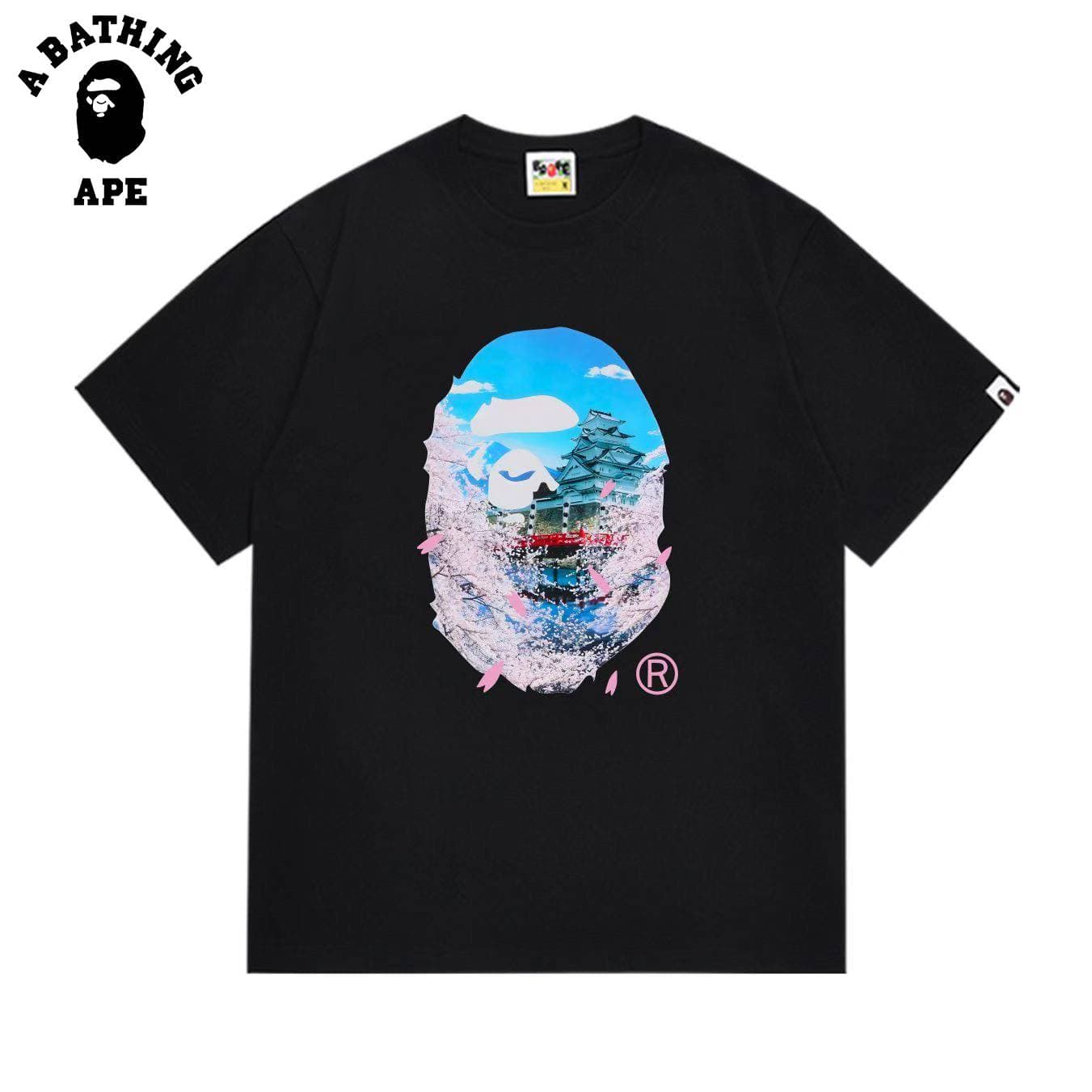 A BATHING APE BAPE-Sakura Attic Printed Round Neck Short Sleeved T-shirt Made Of Pure Cotton Fabric, Suitable For Both Men And Women