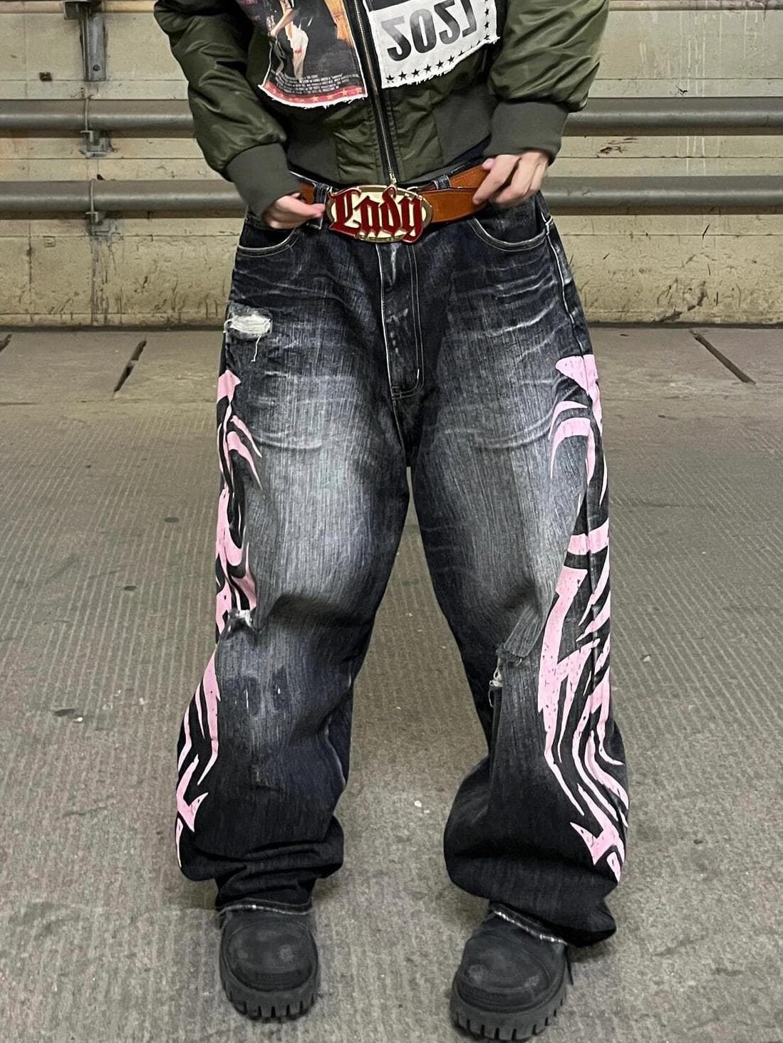Men's Clothing Retro Patchwork Washed Denim Jeans, High Street Straight Leg Wide Leg Trousers, Men's Casual Trousers
