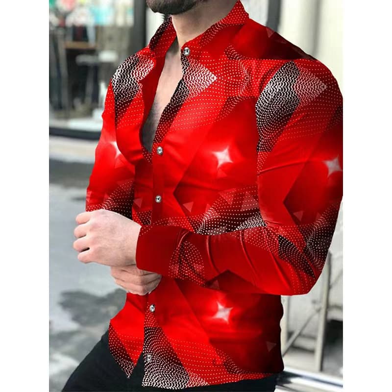 Men's men's 3D digital printing shirt long sleeve youth shirt male