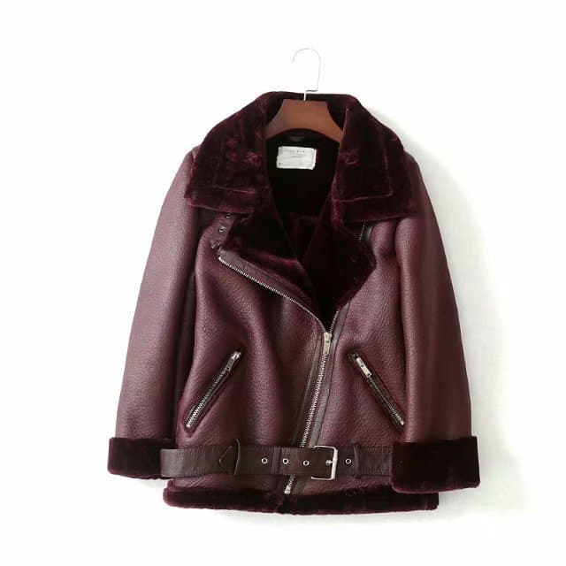 Women's Fashion Three-color Loose Waist Long Leather Coat
