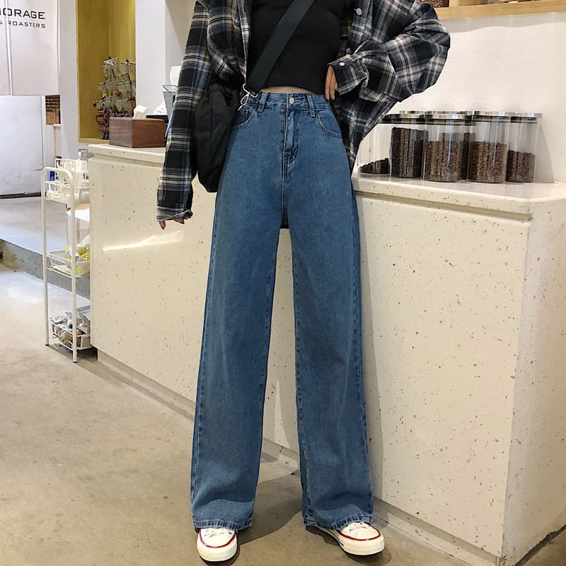 Women's Clothing Summer New Jeans Women's Version High Waist Slim Washed Ins All Match Wide Leg Student Mopping Trousers