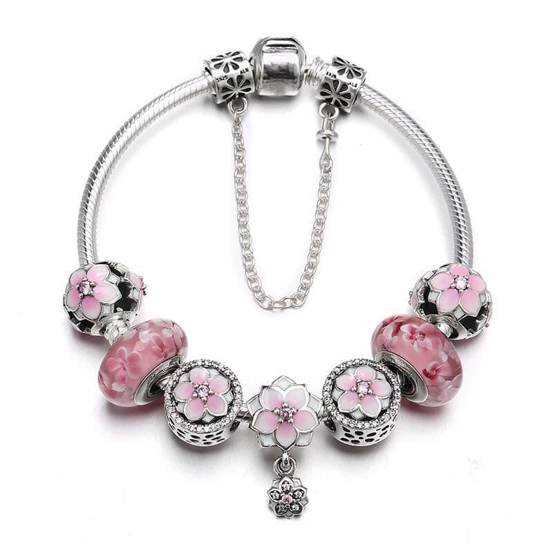 Original Jewelry With Magnolia Flowers, Ethnic Charm, DIY Exquisite Glass Flower-shaped Beads, Charming Women's Bracelet