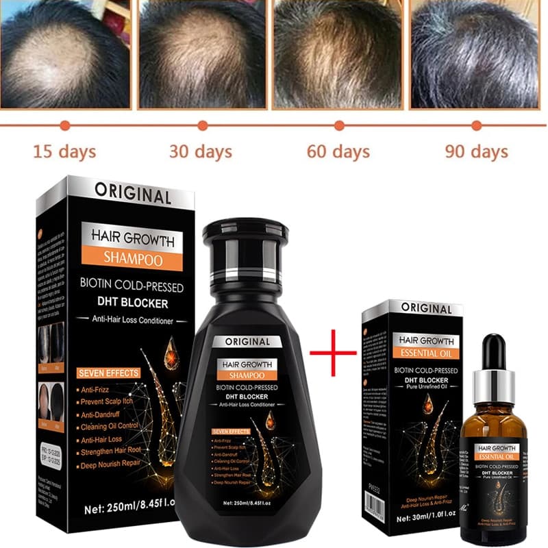 Hair Growth Essential Oil Biotin Cold-Pressed DHT Blocker and Hair Growth Shampoo Anti-Hair Loss Conditioner Hair Loss Care