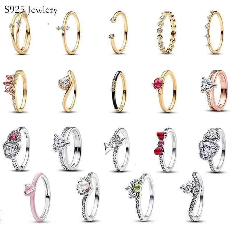 925 Sterling Silver New Sparkling Double Heart, Pink Bow Ring, Suitable For Women DIY Jewelry, Wedding, High Quality