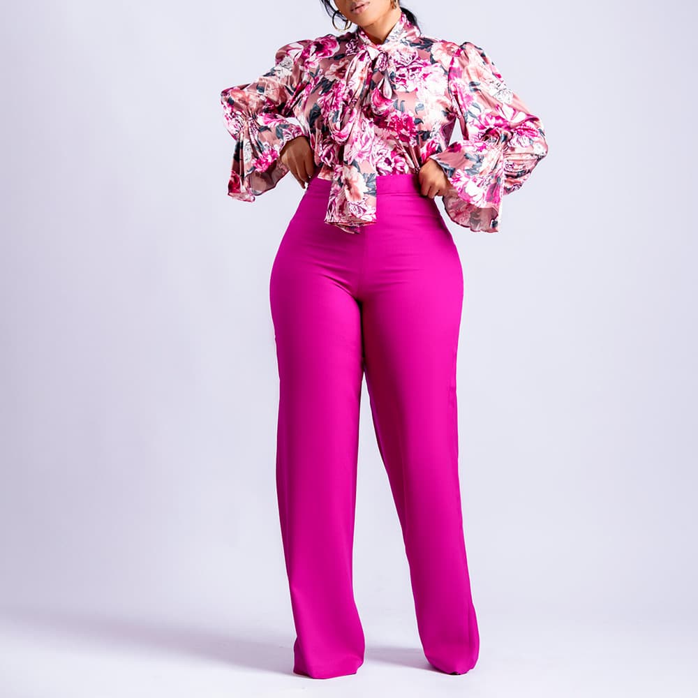 Women's Clothing autumn and winter loose large size casual printed long sleeved shirts wide leg pants cross border two piece set