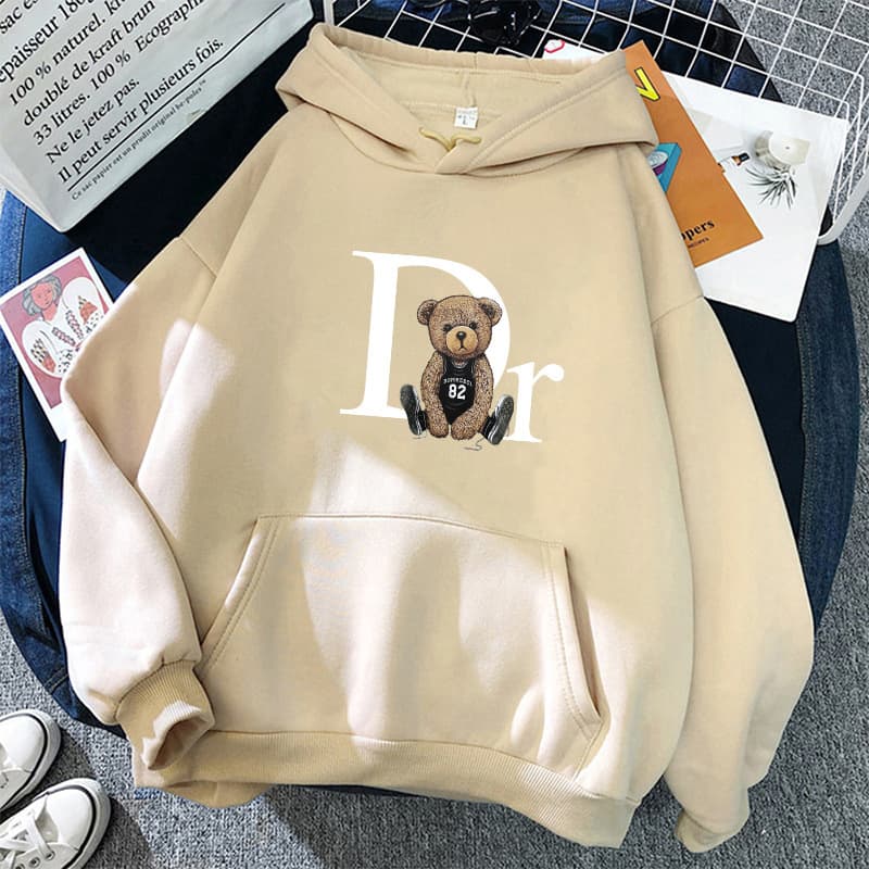 Sweat à capuche imprimé ours en peluche - Pull-over à poche kangourou