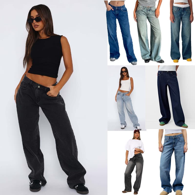 Women's Clothing Waist Non Elastic Straight Denim Trousers For Women