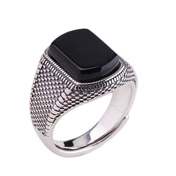 S Thai Retro Old Black Ring Men Fashion Classic Wide Adjustable Single Ring Men