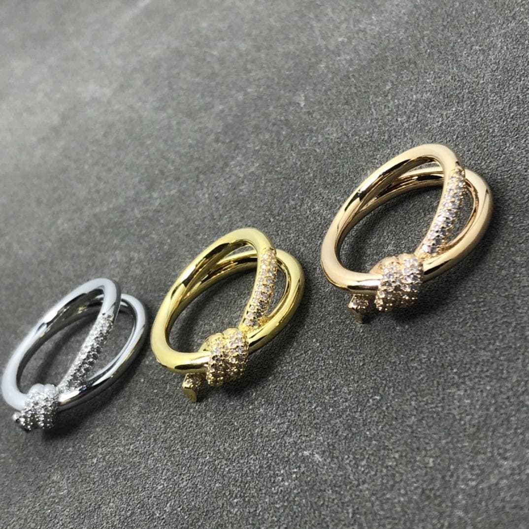 Twisted rope zircon ring with fashionable design high-end and personalized butterfly knot rope ring