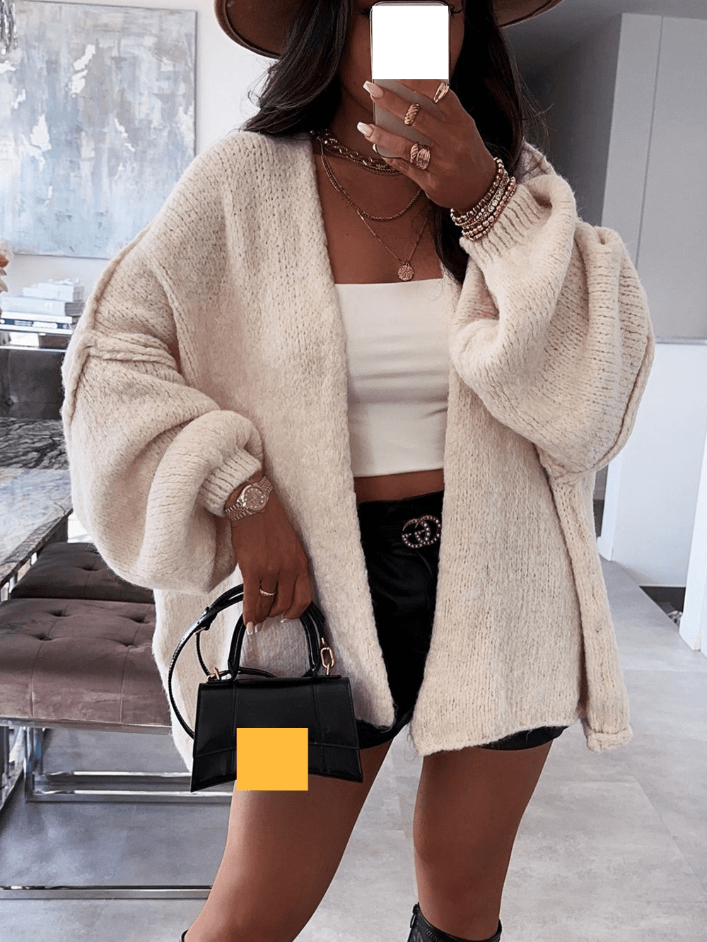 Women's Clothing autumn and winter new leisure loose striped solid color medium and long knitted sweater cardigan jacket for women