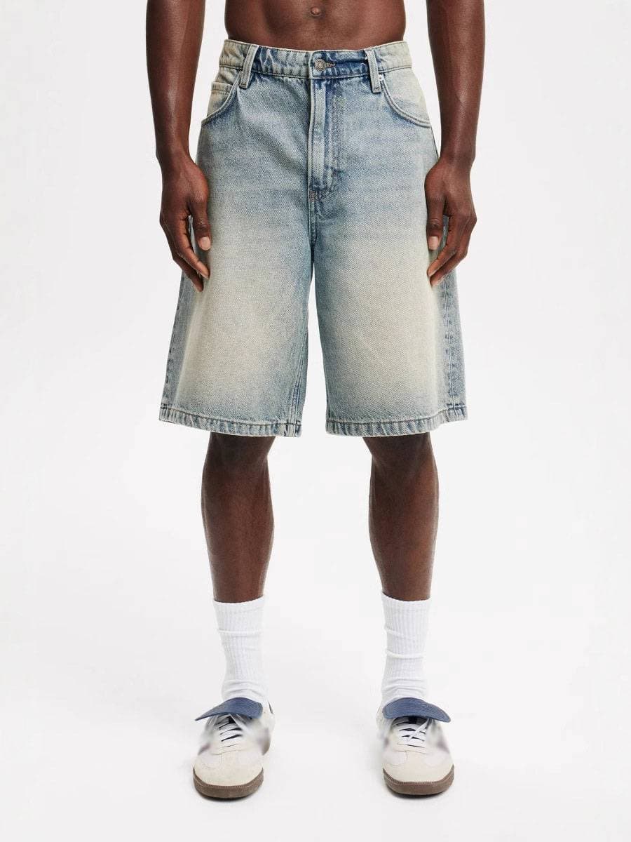 Men's Clothing Fashion Retro Washed Hip Hop Embroidered Gossip Ball Men And Women Casual Loose Denim Shorts