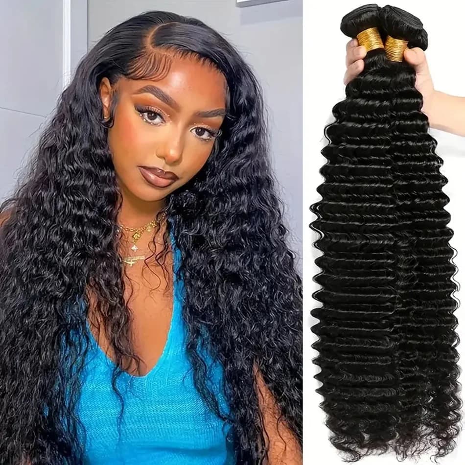 Deep Wave Human Hair Bundles Natural Color Brazilian Remy Quality For Women