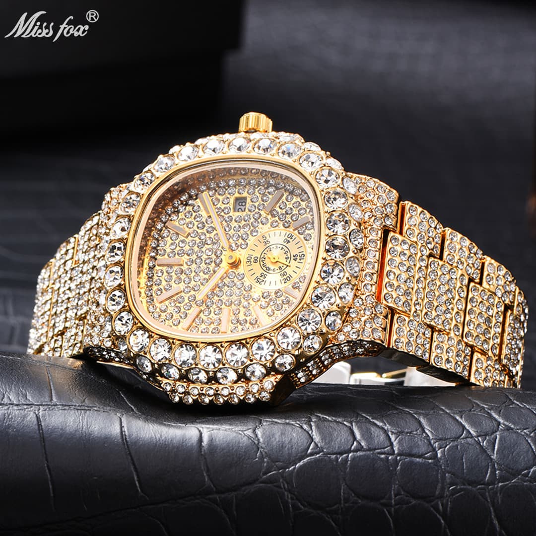 MISSFOX Watch Popular Patek Fashion Full Diamond Hip Hop Gypsy Star Luminous Quartz Men's Watch