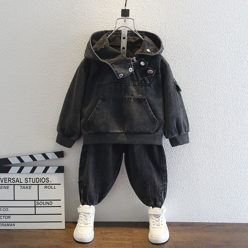 Kid's Clothing Boys' Spring And Autumn Denim Suits 2024 Spring New Handsome Boys' Casual Two Piece Suits