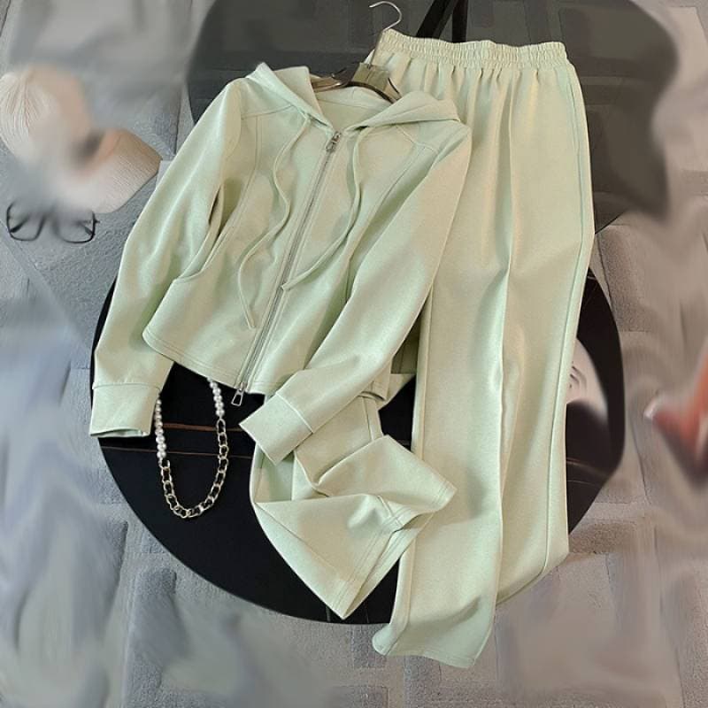 Women's Clothing Autumn And Winter Design Slim Hooded Sweatshirt High Waist Wide Leg Pants Casual Two Piece Suit Female