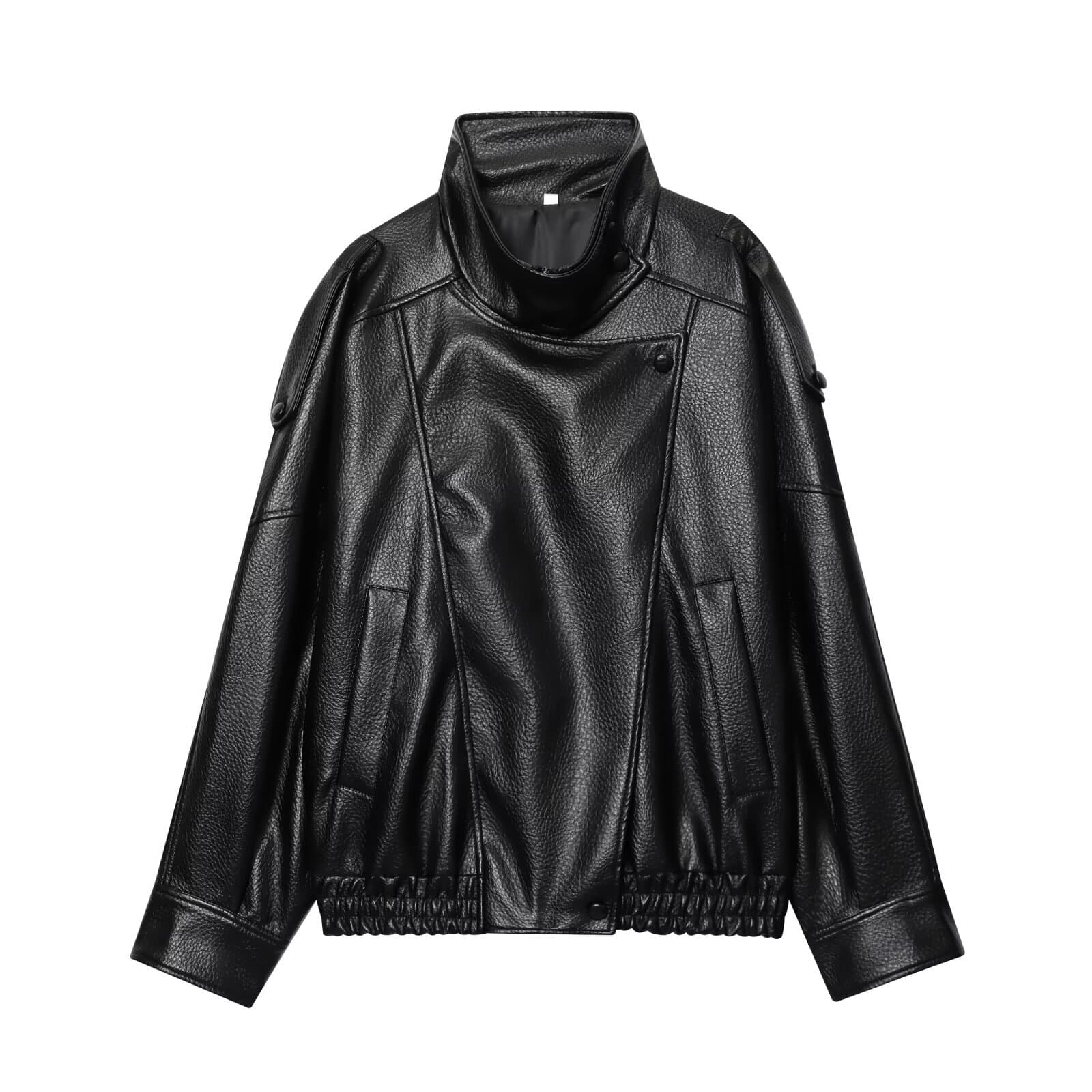 Men's Clothing Leather Jacket Fashionable Asymmetrical Faux Leather Jacket For Women - Street Chic, Zipper Detail, Classic Black, Sizes S/M/L