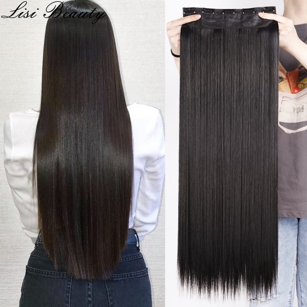 Synthetic 5 Clip In Hair Extensions Long Straight Hairstyle Hairpiece Black Brown Blonde 80CM Natural Synthetic Hair For Women