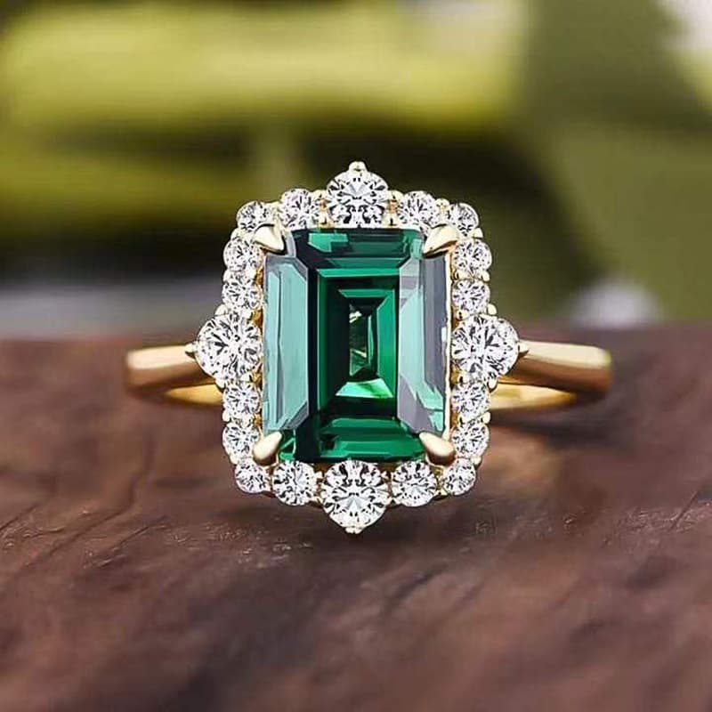 Jewelry & Accessories Retro Emerald Ring Palace Wind Zircon Ring Wedding Anniversary Gift