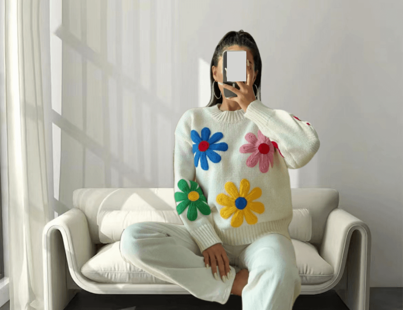 Women's Clothing Colorful Small Flowers Thickened Sweet Fresh Cute Style Sweater Jacket