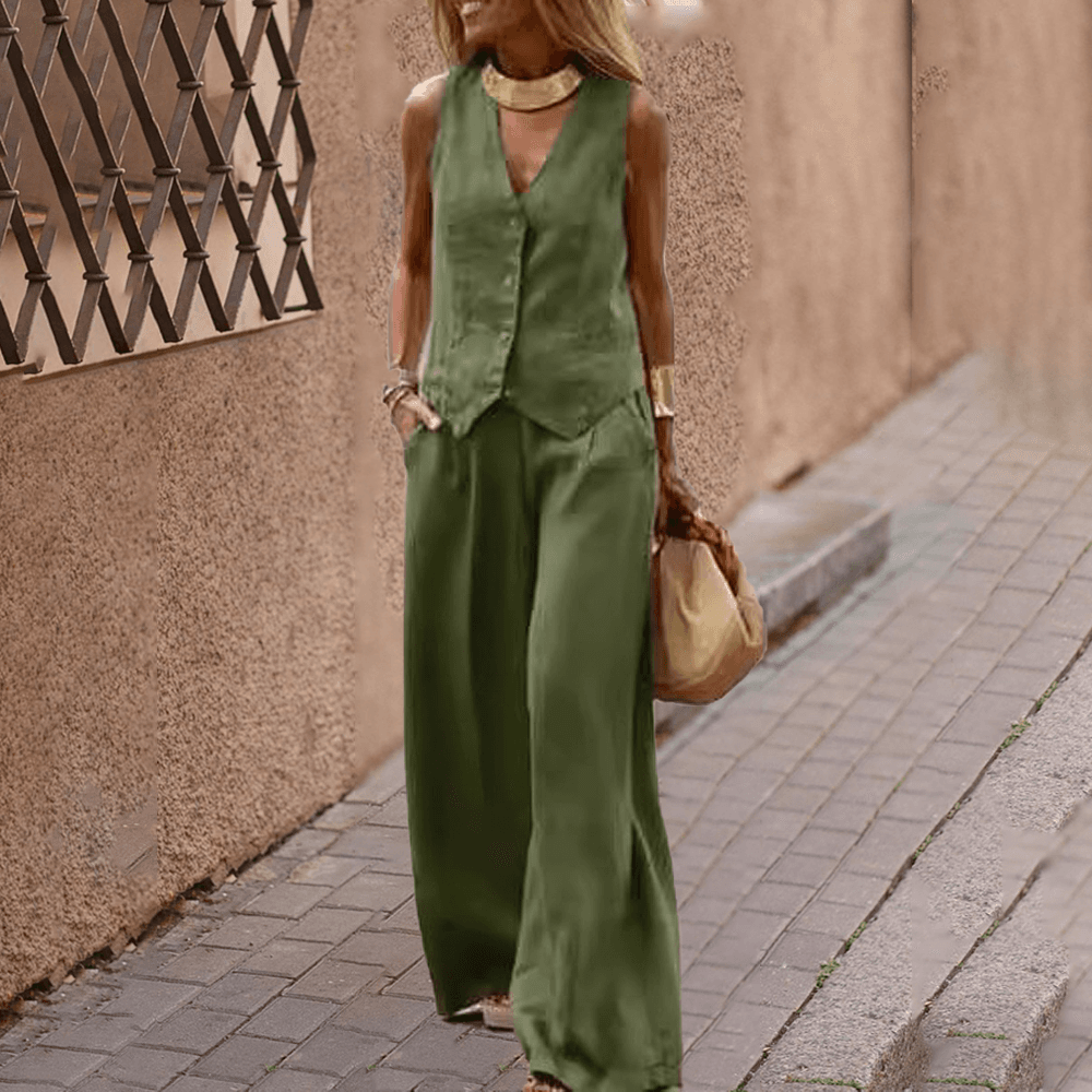 Women's Clothing Solid Color Suit Vest Trousers Collage Splicing Casual Two Piece Suit For Women