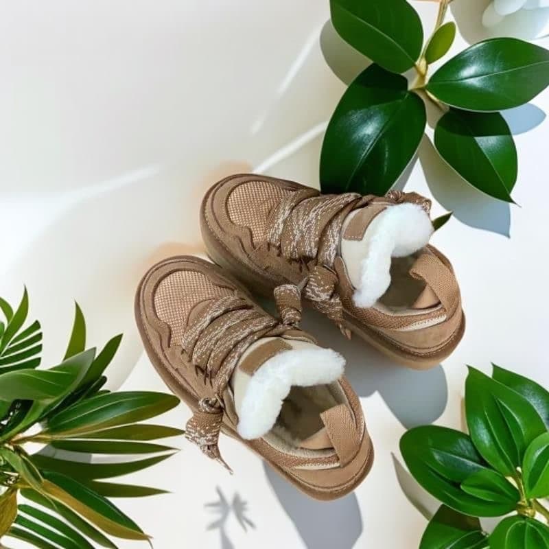 Baskets Lowmel de créateur Chaussures décontractées Baskets Highmel Baskets pour femmes Sable Laine Peau de mouton Hiver Toile Froid Véritable