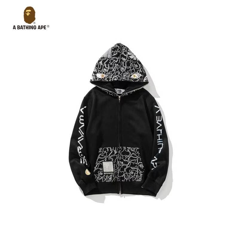 A BATHING APE ABC Sorayama High Quality Pure Cotton Version SHARK FULL ZIP HOODIE MENS AND WOMEN