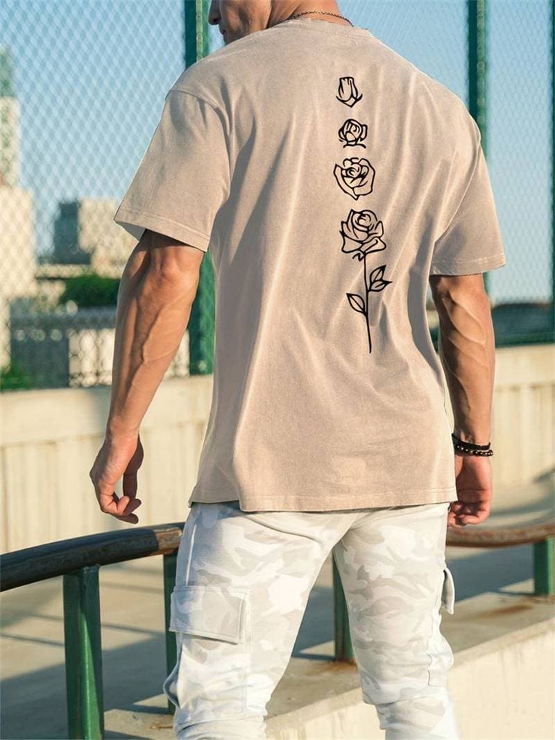 Men's Fashion Short-sleeved T-shirts Summer Slim-fit Pure Cotton Printed T-shirts Trendy Casual Versatile Tops