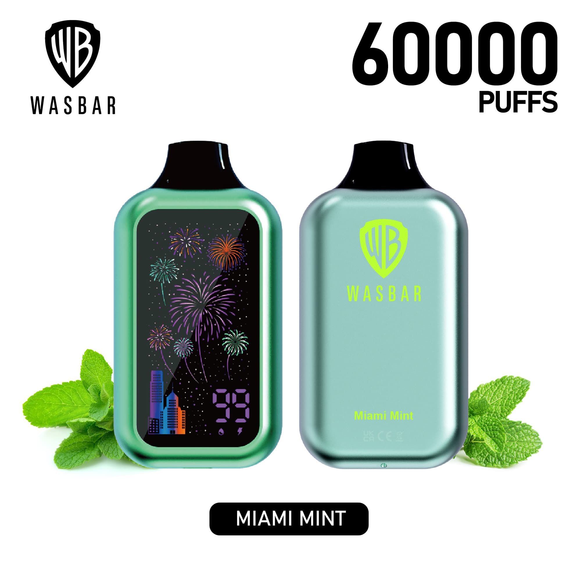 Wasbar 60000 Puffs 1PCS 2PCS 3PCS Puff 60K Cigarettes électroniques jetables avec affichage numérique Einweg Vape BilligE-zigaretten Fruit Ice Comb