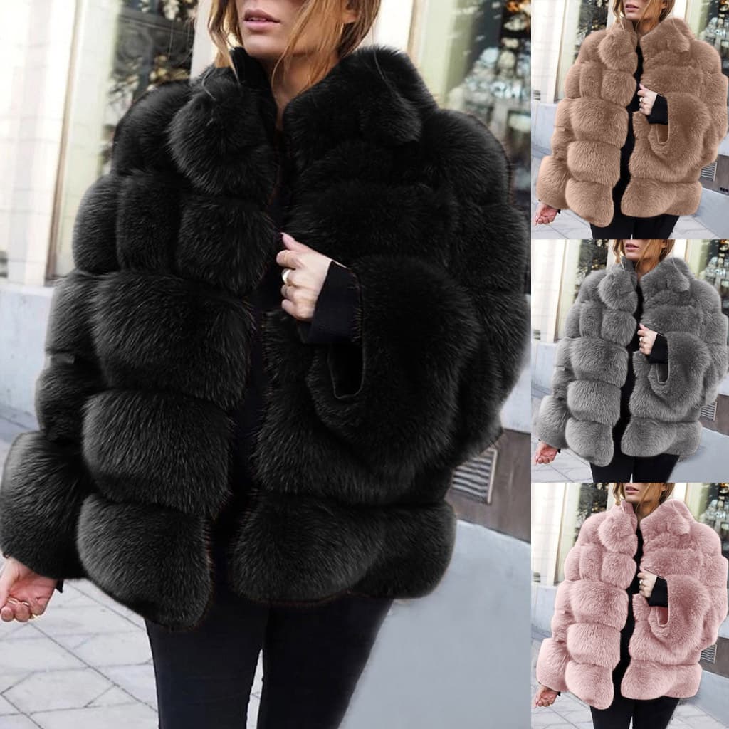 Women's Jackets Fox Fur Horizontal Splicing Artificial Fur