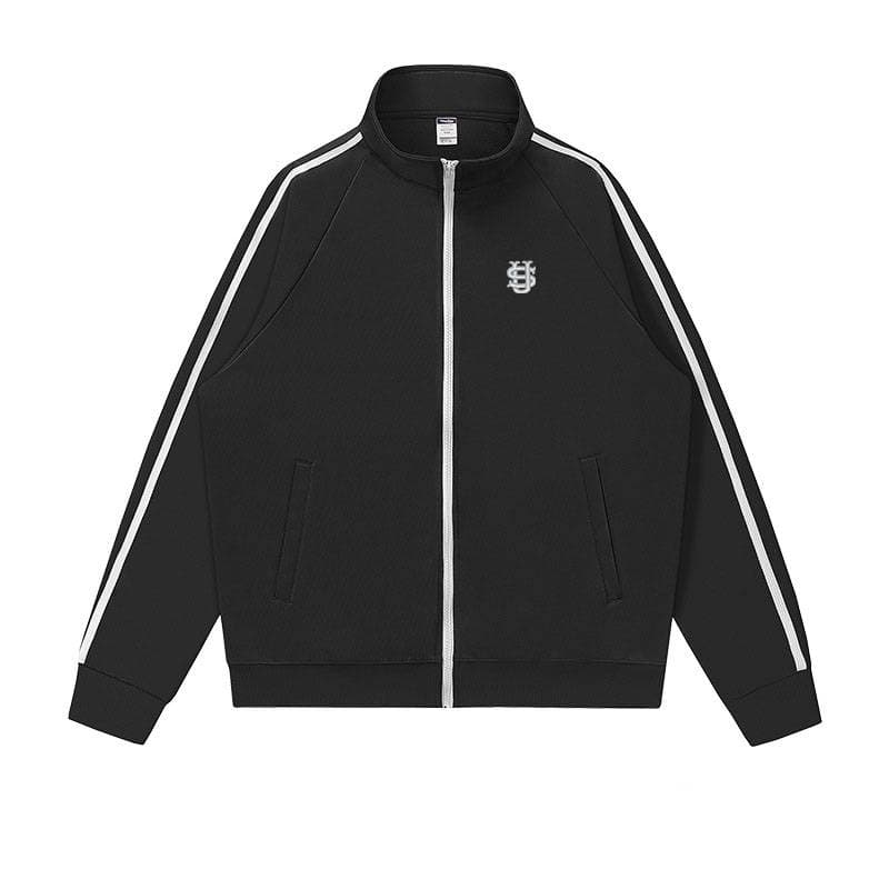 Men's Varsity Zip-Up Jacket - Classic Stand Collar Sport Coat With US Flag Embroidery, Campus Style Outerwear