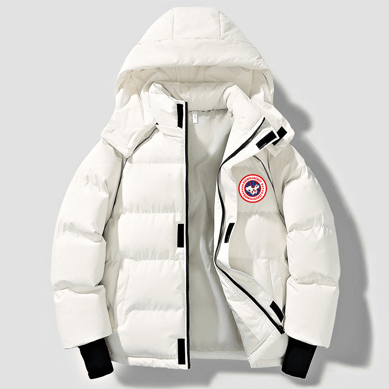 His & Hers China Map Patch Puffer Jacket - Couple's Winter Coat With Minimalist Embroidery, Windproof Streetwear
