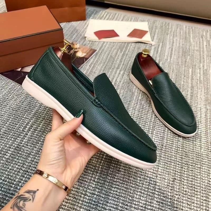 L Family Summer Solid Color Low Cut Adhesive Shoes Round Toe Casual Black Natural Single Shoe Genuine Leather
