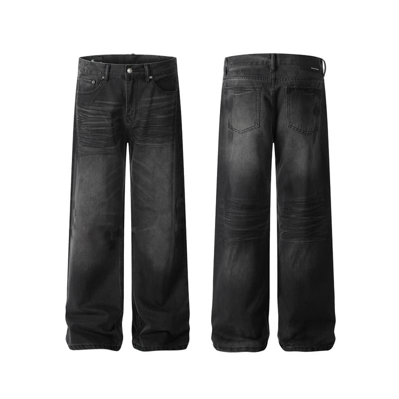 Men's Clothing Jeans Cat Whiskers Washed And Distressed Retro Loose All Match Straight Trousers