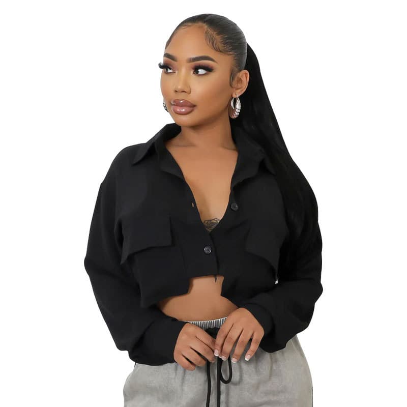 969 New Long Sleeve Solid Color Shirt Button Design Women's Fashion